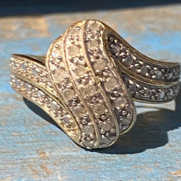 Pre-owned Gold Vermeil over Sterling Silver Diamond Ring 7 - Picture 1 of 4